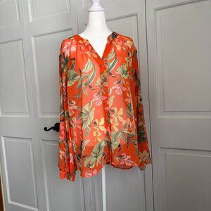 Chico's Size 14 Orchid Pleated Sleeve Blouse, Like New, Sheer, Lightweight